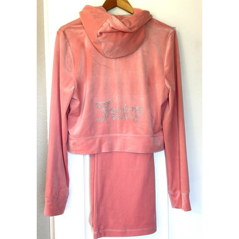 Juicy Couture Velour Bling Tracksuit Sz XL Strawberry Ice Pink Hoodie Pants Set